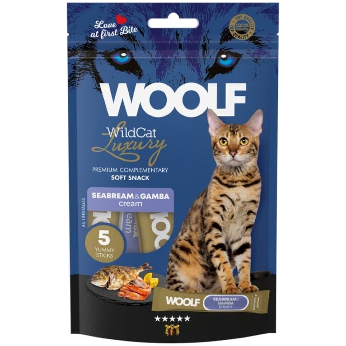 Woolf Wildcat Luxury Cat Cream 5 stk, Seabream With Gamba