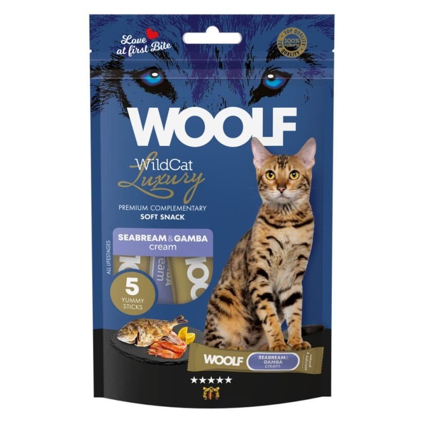 Woolf Wildcat Luxury Cat Cream 5 stk, Seabream With Gamba